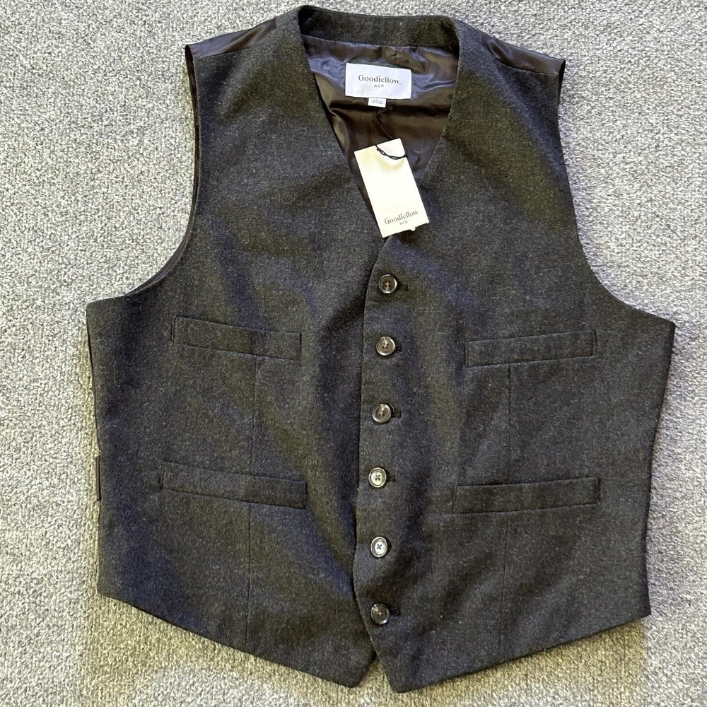 Goodfellow & Co Suit Vest Mens Large Deep Charcoal Wool Blend Belted Back